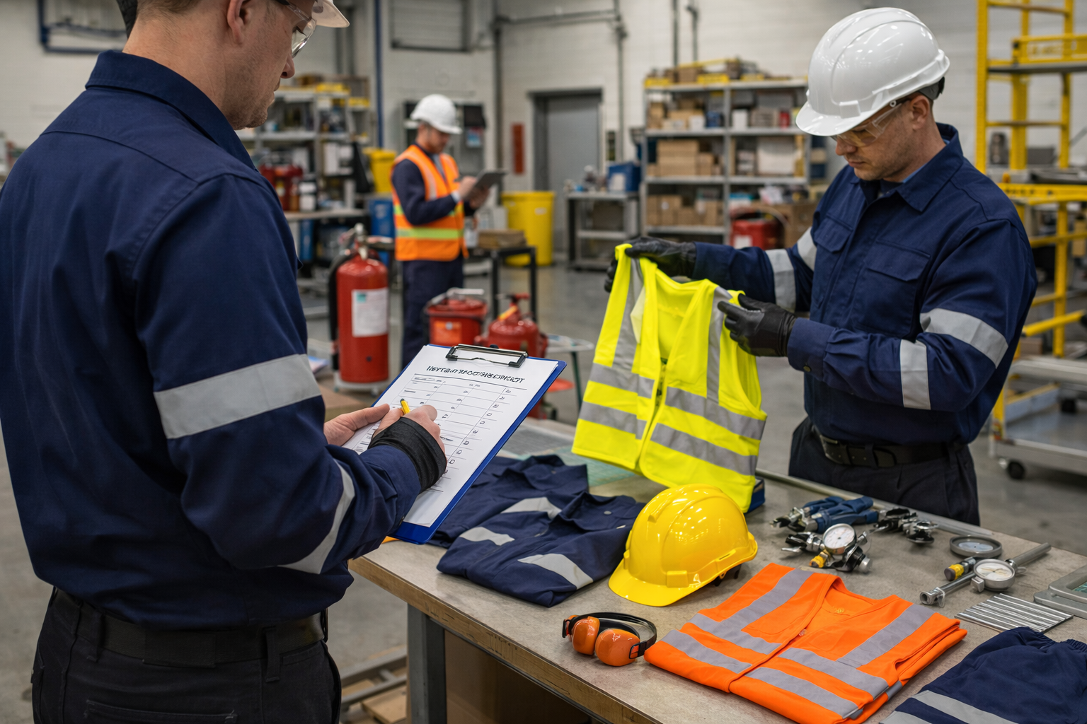 Safety inspection in industrial warehouse